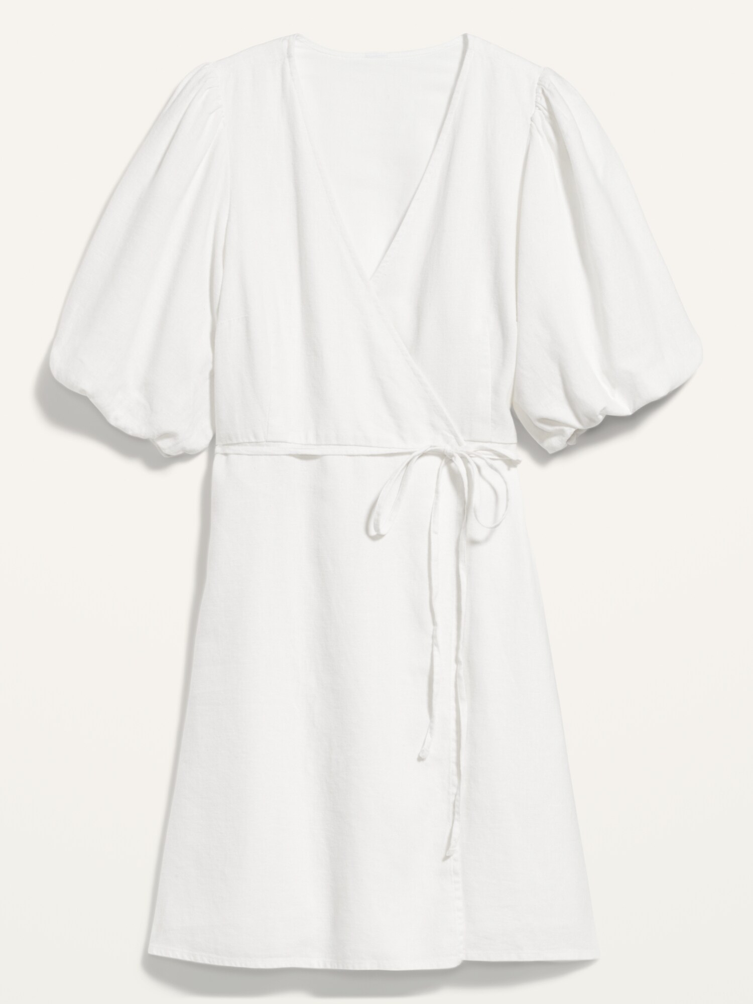 Waist-Defined Puff-Sleeve Linen-Blend Mini Wrap Dress for Women | Old Navy