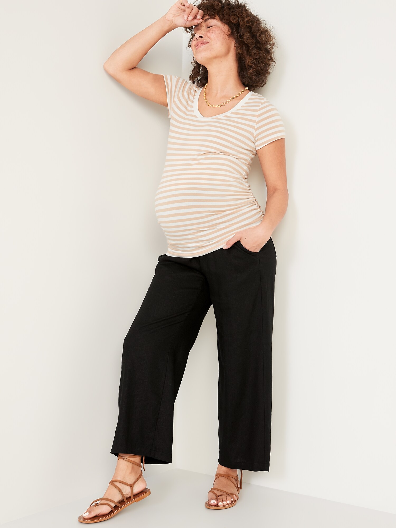 Maternity Rollover Waist Linen Blend Wide Leg Pants Old Navy 5941