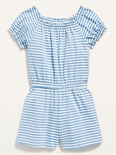 Printed Puff-Sleeve Jersey Romper for Girls