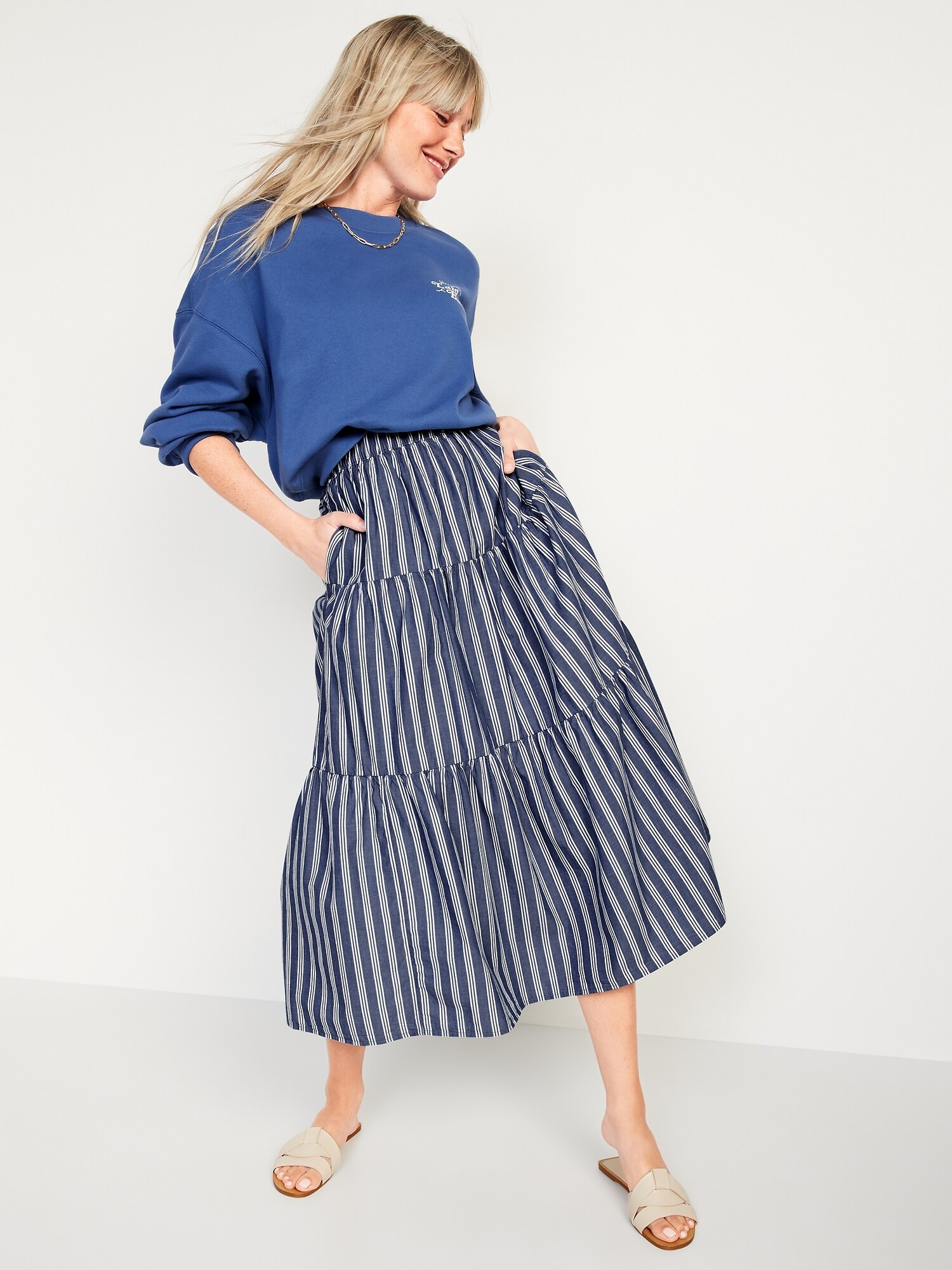 Blue and white striped skirt best sale