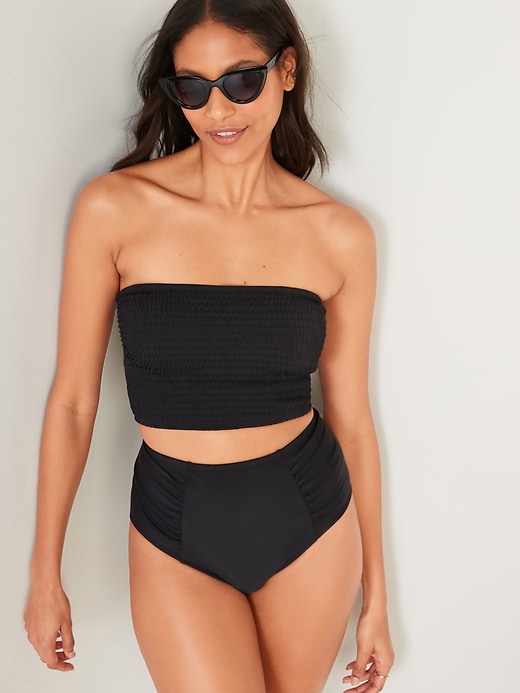 Image number 3 showing, High-Waisted Ruched Bikini Swim Bottoms