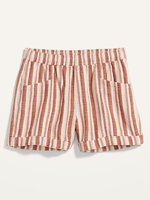 Image number 4 showing, High-Waisted Railroad-Stripe Linen-Blend Shorts for Women -- 3.5-inch inseam