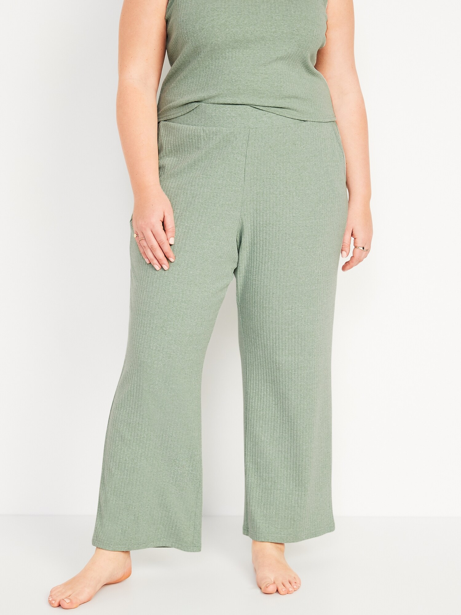 High-Waisted Rib-Knit Wide-Leg Lounge Pants for Women