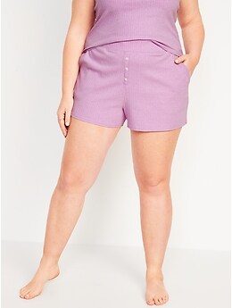 Short de pyjama en tricot côtelé à taille haute pour Femme, entrejambe de 7,5 cm