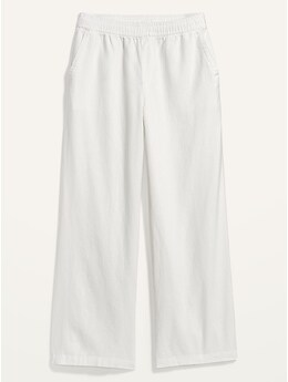Wrap Linen Pants NASSAU in White Side Split Pants Wide Leg Pants High Rise  Elastic Waist Linen Trousers 