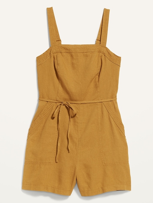 Sleeveless Waist-Defined Linen-Blend Utility Romper for Women