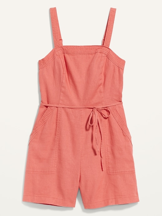 Sleeveless Waist-Defined Linen-Blend Utility Romper for Women