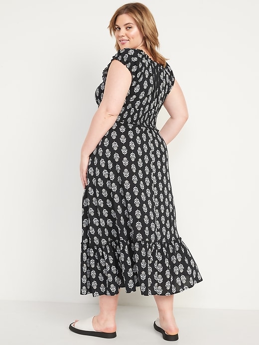 Image number 8 showing, Waist-Defined Short-Sleeve Printed Midi Dress for Women
