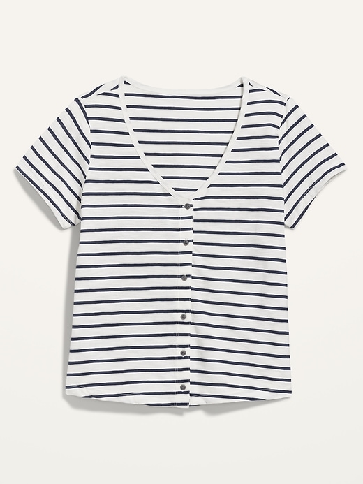 Image number 4 showing, Striped Slub-Knit V-Neck Button-Front Top for Women