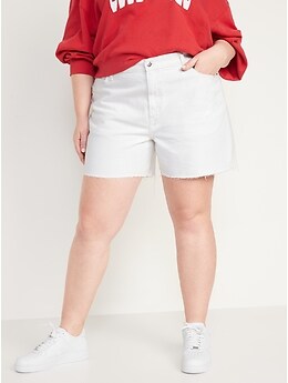 High-Waisted Slouchy Straight White Cut-Off Non-Stretch Jean Shorts for Women -- 5-inch inseam