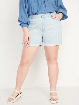 High-Waisted Slouchy Straight Non-Stretch Jean Shorts for Women -- 5-inch inseam