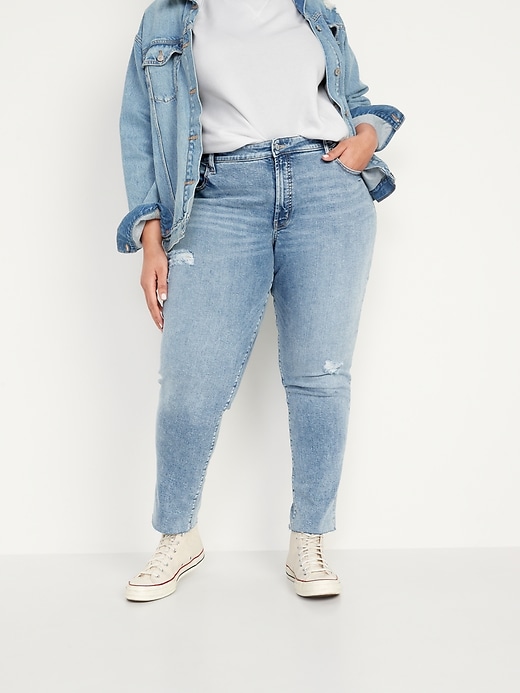 Image number 7 showing, Curvy High-Waisted OG Straight Distressed Cut-Off Jeans for Women