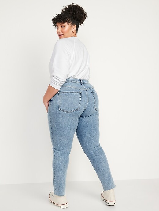 Image number 8 showing, Curvy High-Waisted OG Straight Distressed Cut-Off Jeans for Women