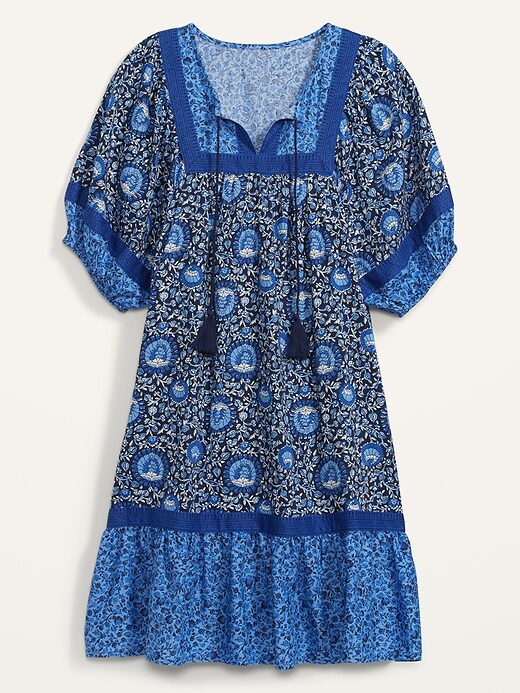 Image number 3 showing, Puff-Sleeve Printed Mini Swing Dress for Women