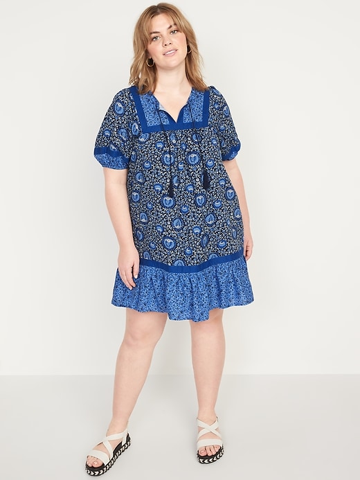 Image number 6 showing, Puff-Sleeve Printed Mini Swing Dress for Women