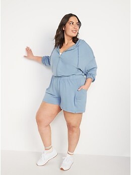 Live-In Hooded French-Terry Romper for Women -- 3-inch inseam