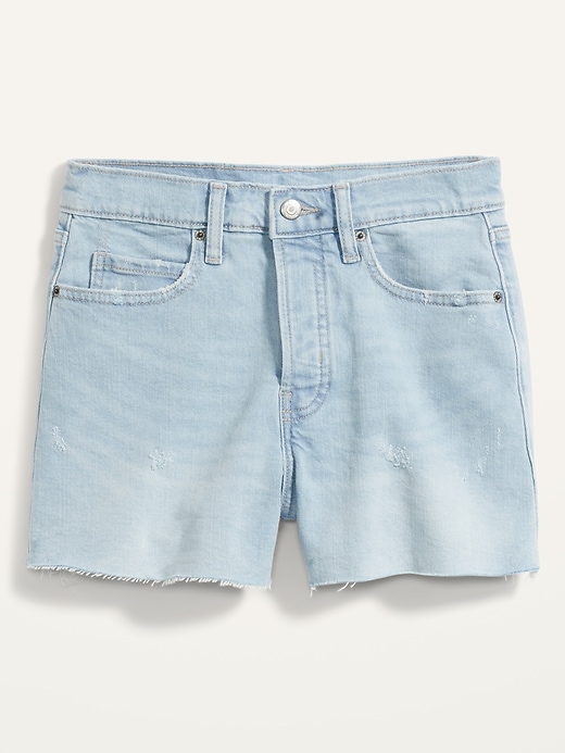 Image number 4 showing, Higher High-Waisted Button-Fly Sky-Hi A-Line Cut-Off Jean Shorts for Women -- 3-inch inseam