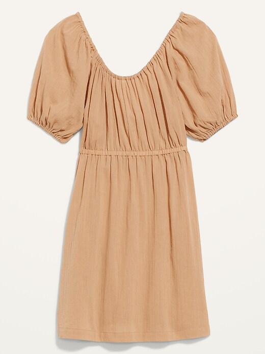 Image number 4 showing, Puff-Sleeve Tie-Back Cut-Out Mini Swing Dress for Women