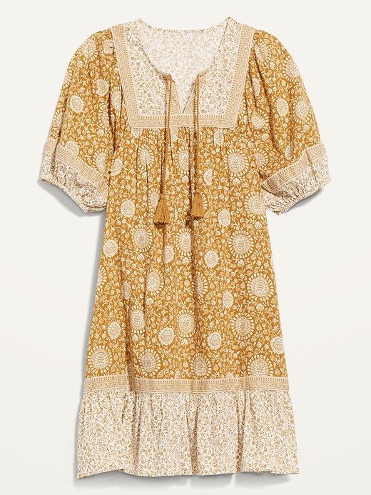 Image number 4 showing, Puff-Sleeve Printed Mini Swing Dress