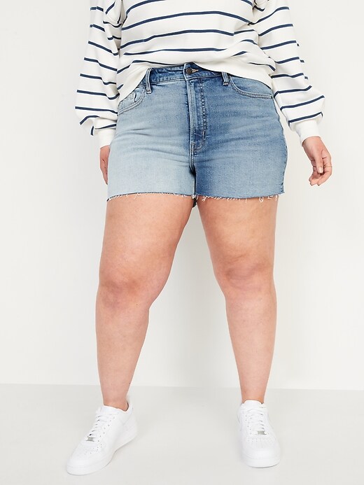 Image number 7 showing, High-Waisted O.G. Straight Two-Tone Cut-Off Jean Shorts for Women -- 3-inch inseam