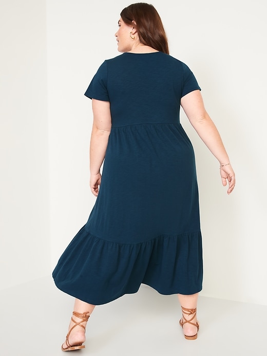 Image number 8 showing, Short-Sleeve Tiered Slub-Knit Midi Swing Dress for Women