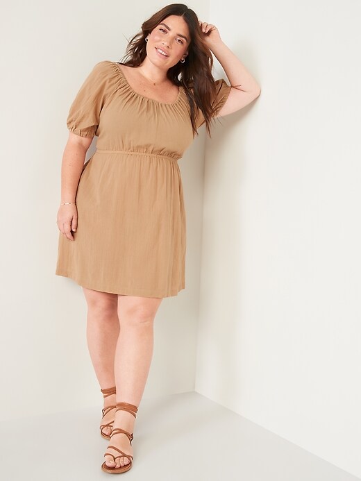 Image number 3 showing, Puff-Sleeve Tie-Back Cut-Out Mini Swing Dress for Women