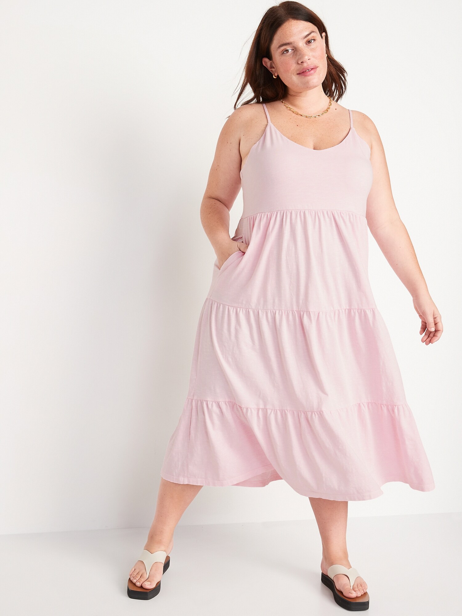 Tiered Slub-Knit Midi Cami Swing Dress | Old Navy