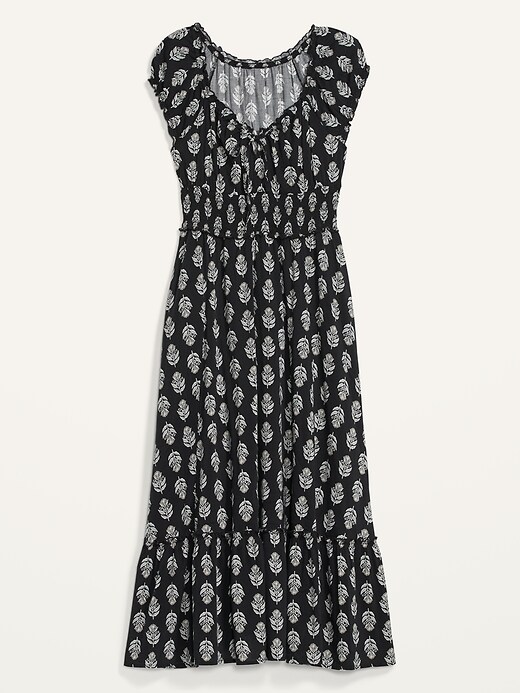 Image number 4 showing, Waist-Defined Short-Sleeve Printed Midi Dress for Women