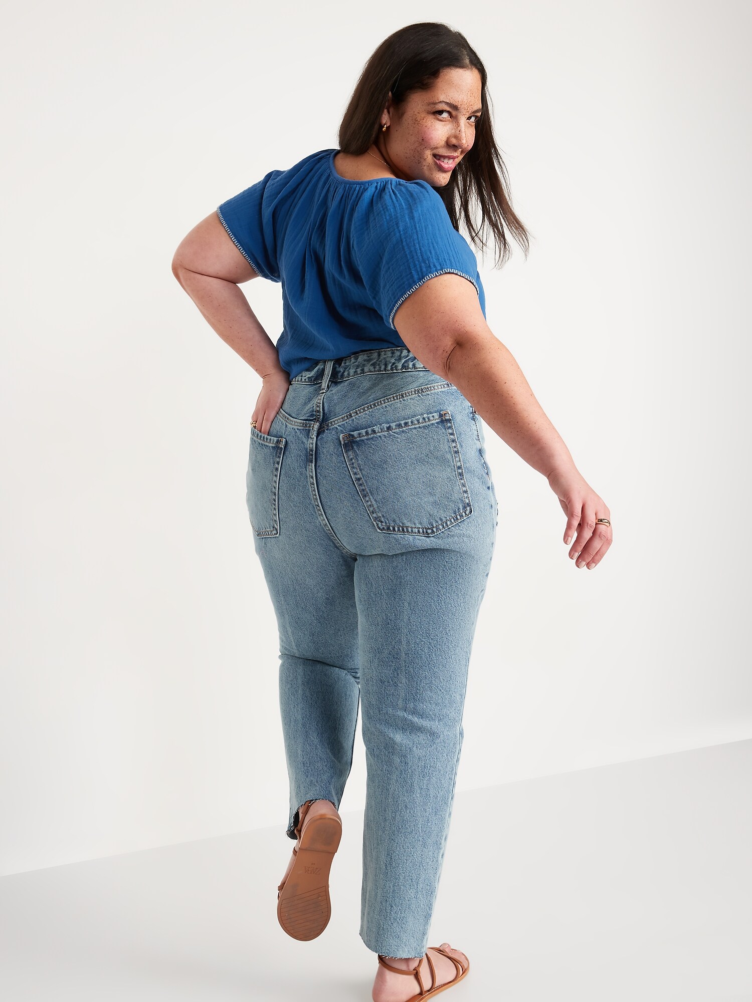 Higher High-Waisted Button-Fly O.G. Straight Ripped Non-Stretch Jeans ...