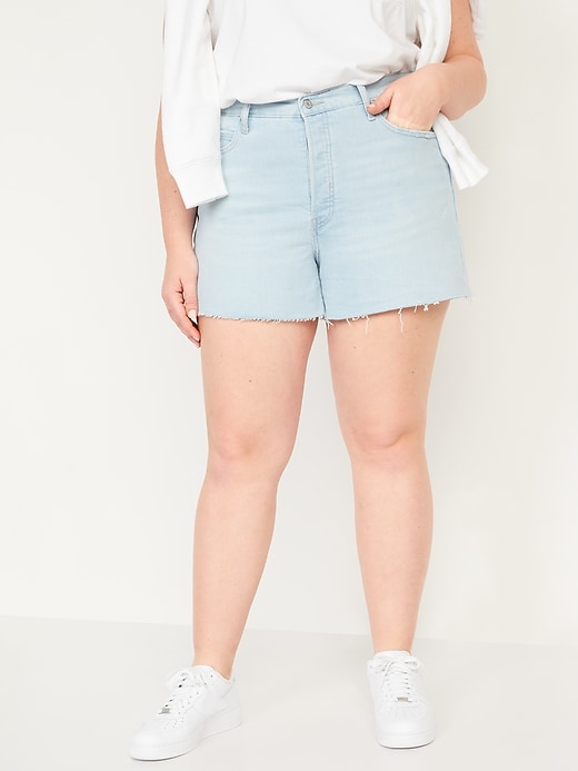 Image number 7 showing, Higher High-Waisted Button-Fly Sky-Hi A-Line Cut-Off Jean Shorts for Women -- 3-inch inseam