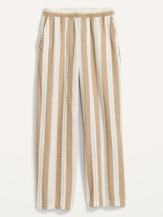 L'image numéro 4 présente Pantalon rayé en mélange de lin à taille haute et à jambe large pour Femme
