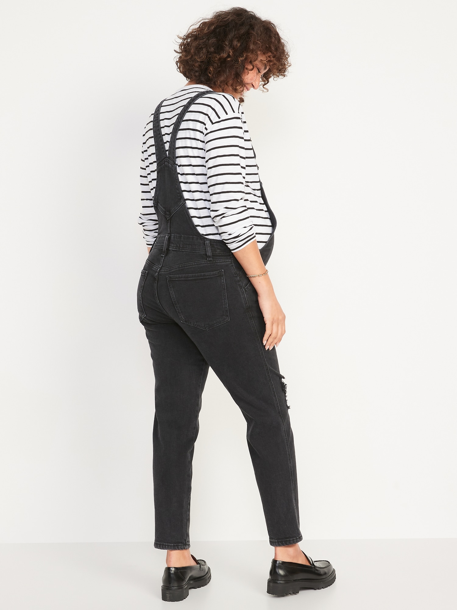 Maternity Side-Panel O.G. Straight Black-Wash Jean Overalls