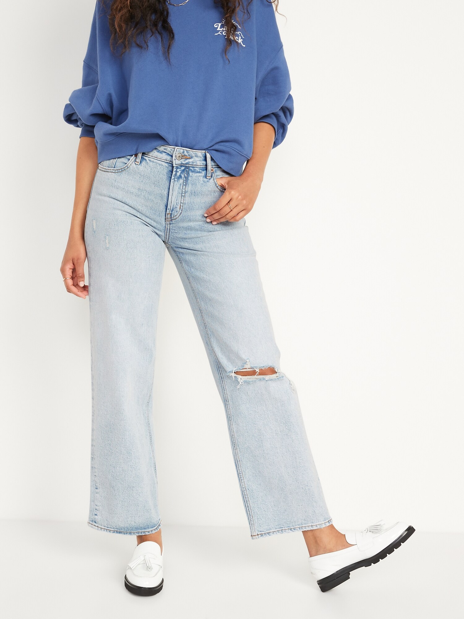 Mid-Rise Ripped Wide-Leg Jeans for 