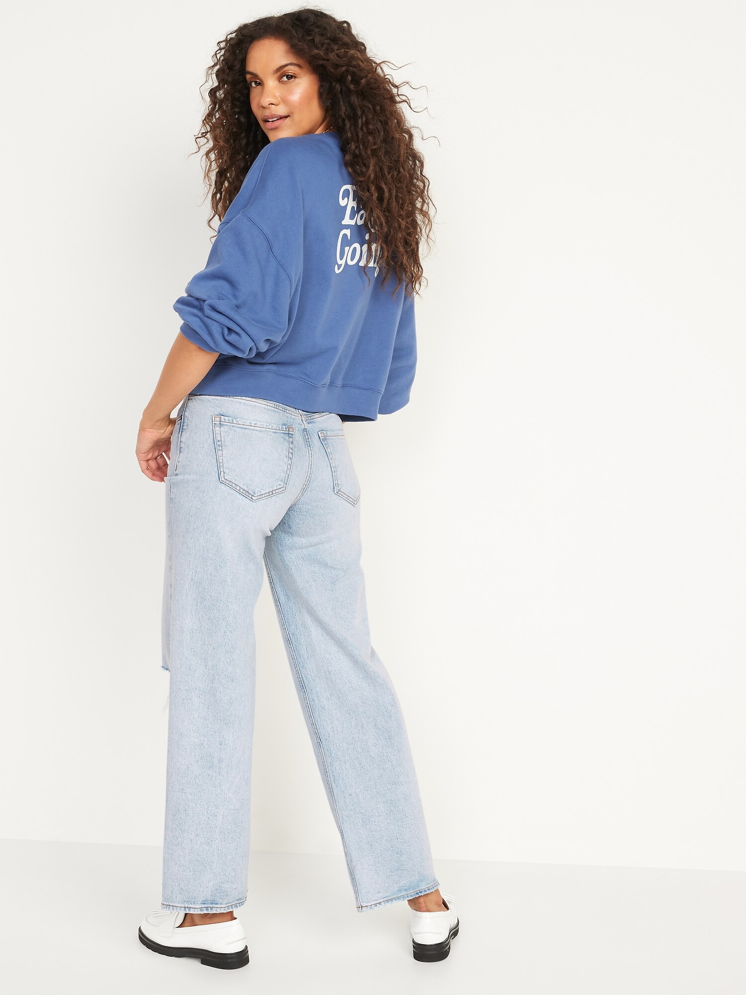 Mid-Rise Ripped Wide-Leg Jeans for 
