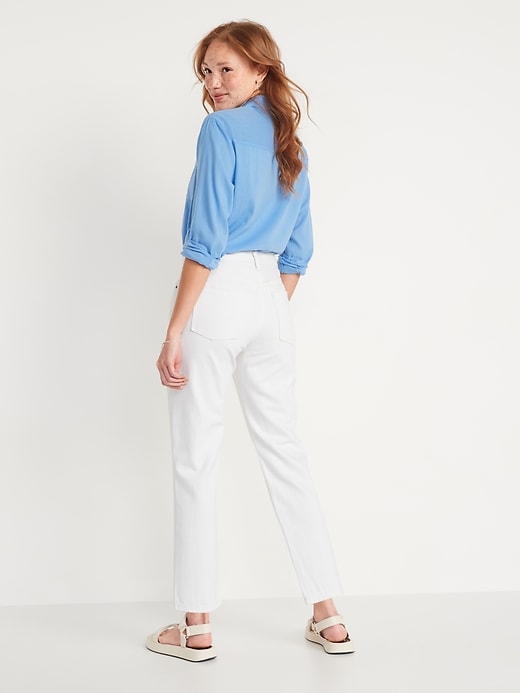 Image number 2 showing, High-Waisted Slouchy Straight Cropped Non-Stretch White Jeans for Women