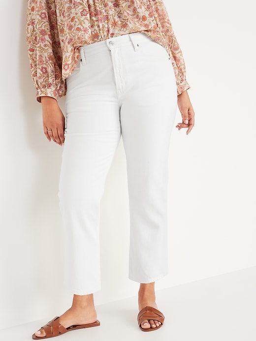 Image number 5 showing, High-Waisted Slouchy Straight Cropped Non-Stretch White Jeans for Women