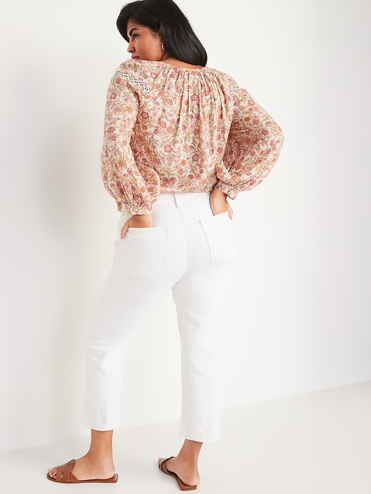 Image number 6 showing, High-Waisted Slouchy Straight Cropped Non-Stretch White Jeans for Women