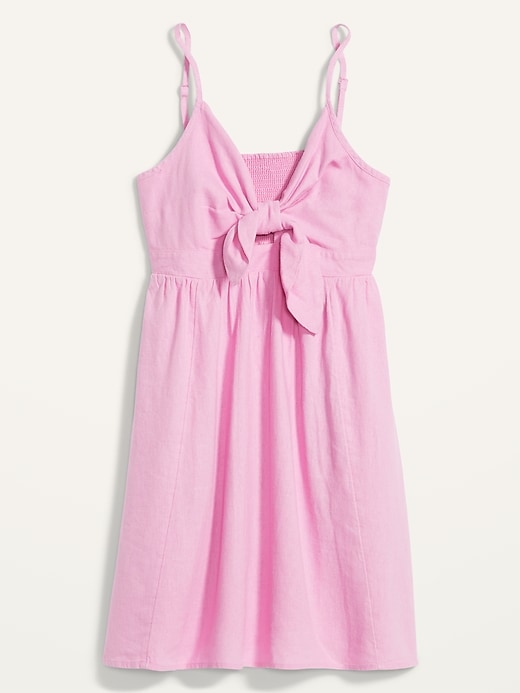 Image number 4 showing, Fit & Flare Tie-Front Smocked Linen-Blend Mini Cami Dress for Women