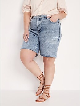 Extra High-Waisted Button-Fly Sky-Hi Straight Cut-Off Jean Shorts for Women -- 7-inch inseam