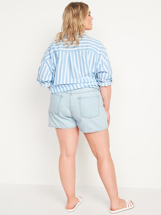 Image number 8 showing, High-Waisted Button-Fly Slouchy Straight Ripped Non-Stretch Jean Shorts for Women -- 3-inch inseam