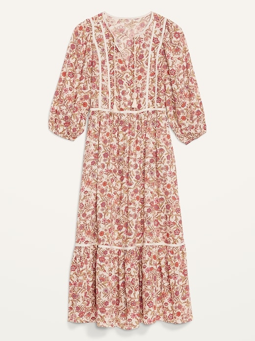 Image number 4 showing, Floral-Print 3/4-Sleeve Tie-Neck Maxi Swing Dress