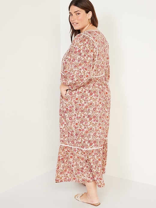 Image number 8 showing, Floral-Print 3/4-Sleeve Tie-Neck Maxi Swing Dress