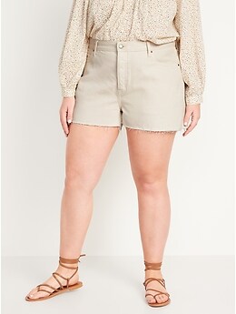 High-Waisted Button-Fly Slouchy Straight Off-White Cut-Off Jean Shorts -- 3-inch inseam