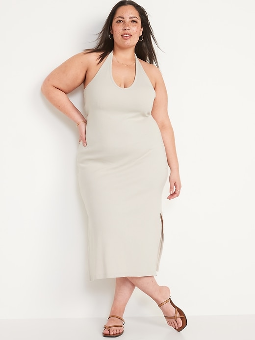 Image number 7 showing, Fitted Sleeveless Halter Rib-Knit Midi Dress for Women