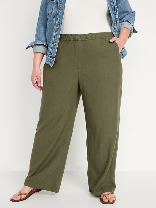 ICY Fashion Linen Blend Pants Women Size Large Green Style Pockets  Lightweight