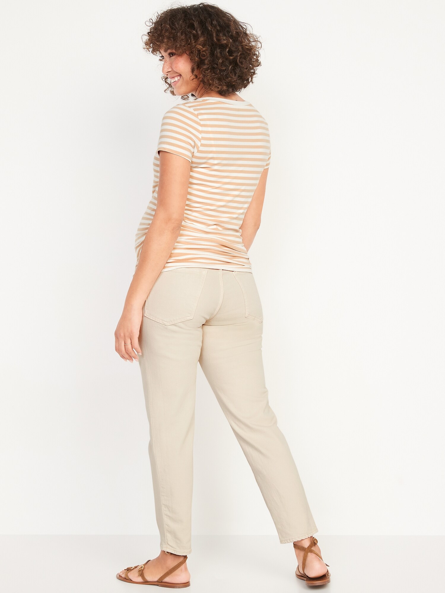 Maternity Trousers with Seamless Belly Wrap - ecru, Maternity