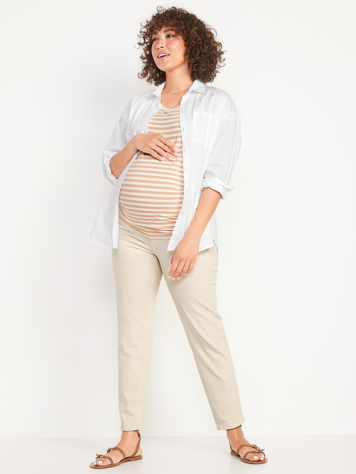 Maternity Full Panel O.G. Straight Ecru Ankle Jeans Old Navy