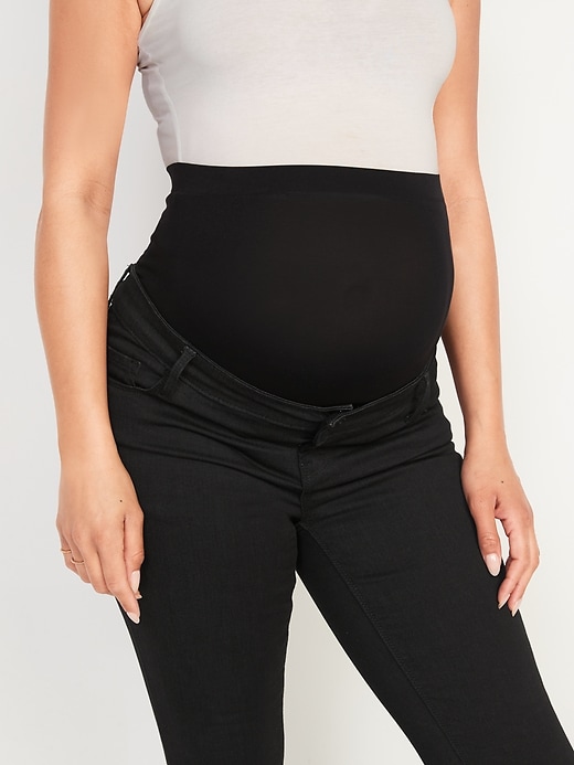 Image number 5 showing, Maternity Premium Full Panel Rockstar Super Skinny Black Jeans