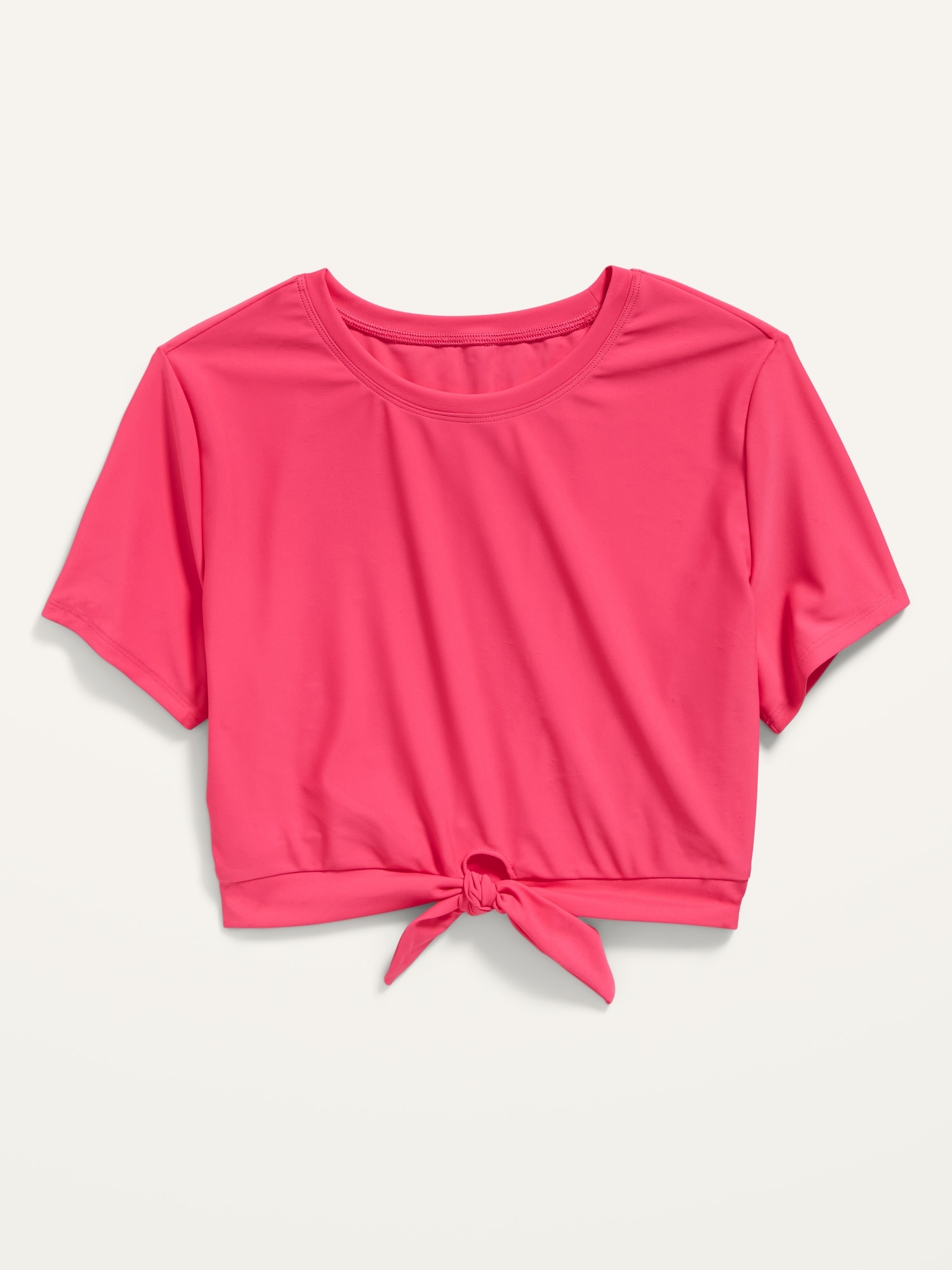 Short-Sleeve Cropped Tie-Front Rashguard Swim Top