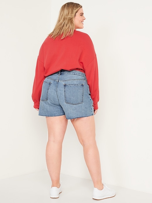 Image number 8 showing, High-Waisted Slouchy Straight Button-Fly Cut-Off Jean Shorts for Women -- 3-inch inseam